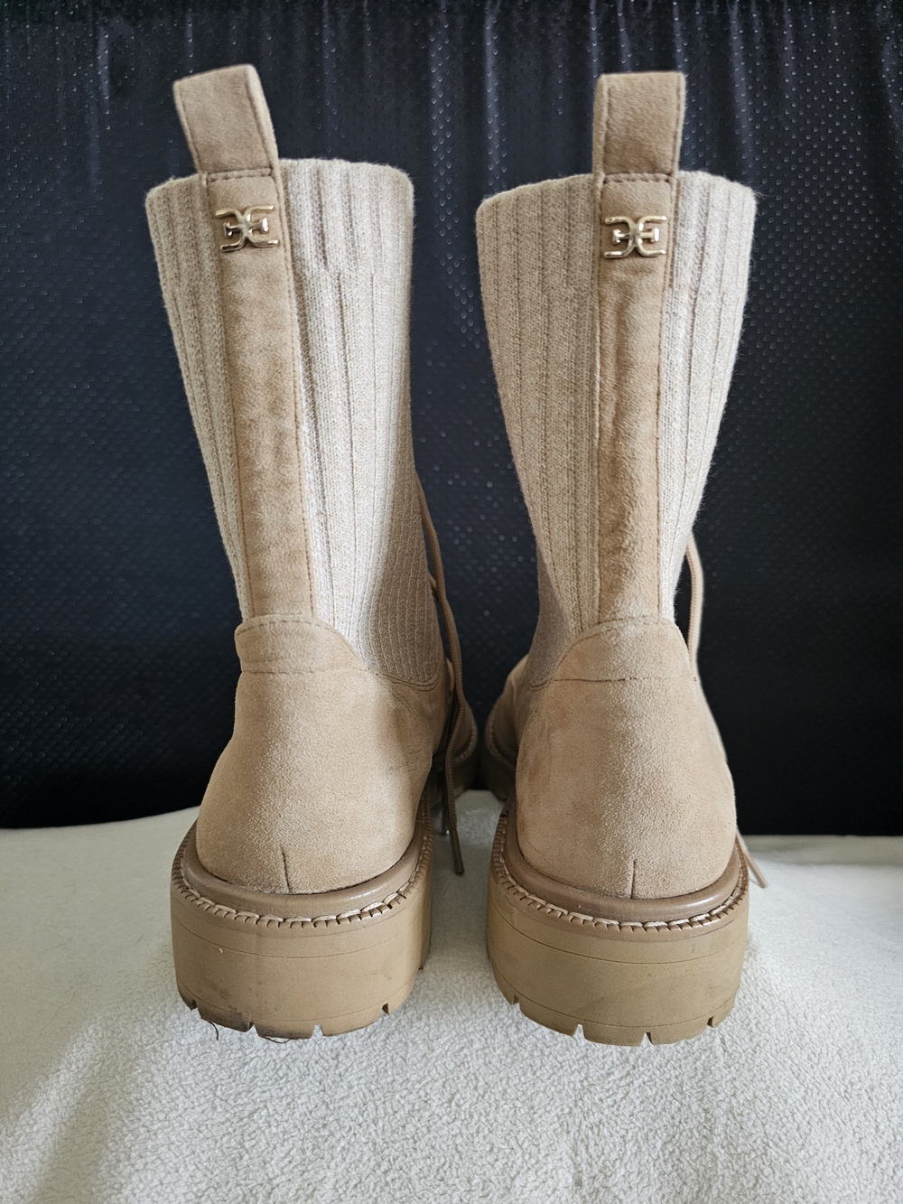 EXELLENT SAM EDELMAN Woms Lydell Combats Boots Sesame Suede/knit Color SIZE 7M - Picture 5 of 12